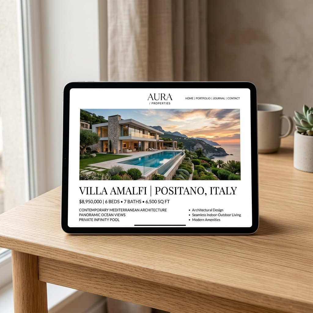 Property listing on tablet
